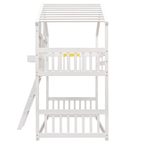 Kids House Bed with Bunk Beds, Stairs, Windows, and Easy Assembly