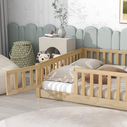 Montessori Floor Bed Frame with Safety Features for Toddlers (Natural)