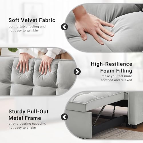 Convertible Sleeper Sofa Bed with Armrests and Storage - Gray
