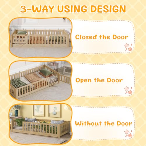 Montessori Floor Bed Frame with Safety Features for Toddlers (Natural)